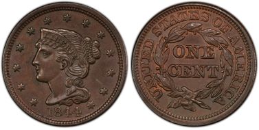 1844 1C Newcomb 1 MS64BN