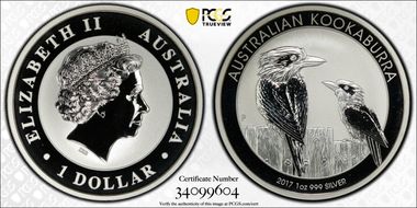 2017-P $1 Kookaburra Ag MS70