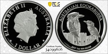 2017-P $1 Kookaburra Ag High Relief PR70DCAM