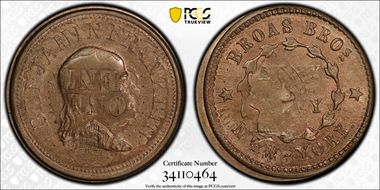 No Date Token F-630L-4do Copper-Nickel PE Broas Bros., Stk Over 1863 1C MS65