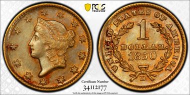1850-D G$1 AU58+