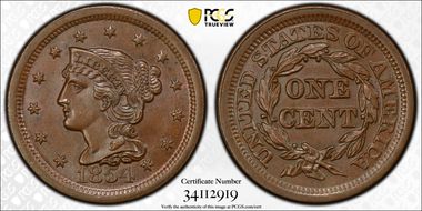 1854 1C Newcomb 10 MS64BN