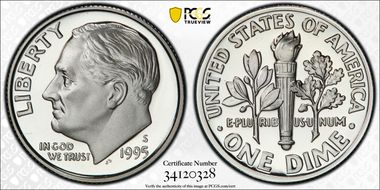 1995-S 10C Silver PR70DCAM
