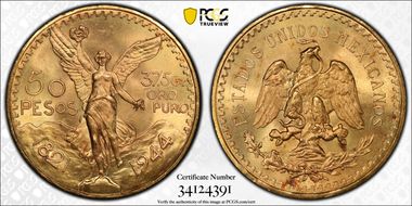 1944 50 Peso KM-481  Au MS66