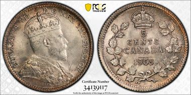 1909 5C Pointed Leaves MS64