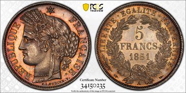 1851-A 5 Fr Gad-719 F-327 MS65