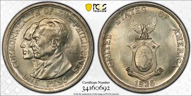 1936-M Peso Murphy-Quezon MS64