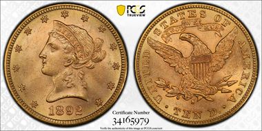 1892-S $10 MS63+