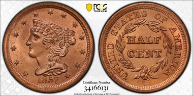 1857 1/2C MS65RD