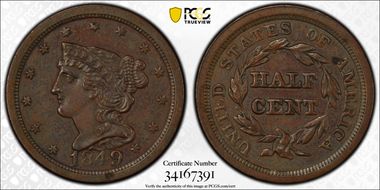 1849 1/2C AU55BN
