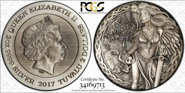 2017-P $2 Freya, HR Antique Finish First Strike MS70