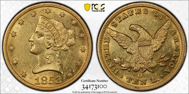 1853-O $10 AU58