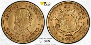 1899 5 Col KM-142 Au MS63