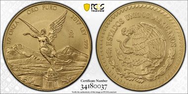 2017-Mo 1/2 oz Libertad Gold MS70