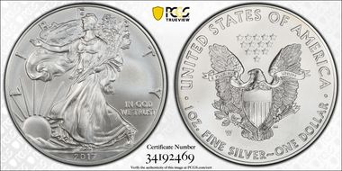 2017-W $1 Burnished Silver Eagle First Strike SP70