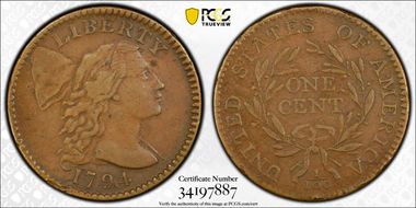 1794 1C S-67, Roman Plicae XF40BN
