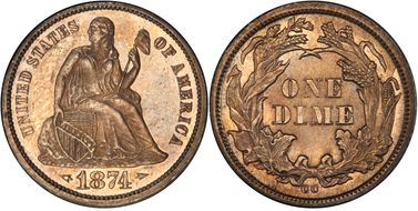 1874-CC 10C Arrows MS63