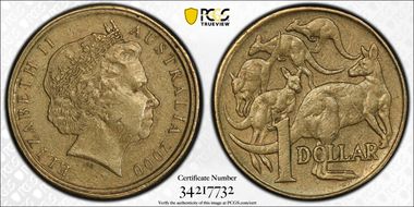 2000 $1 Mule-Struck w/10C Obv AU50