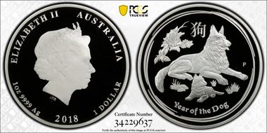 2018-P $1 Year of the Dog Ag PR69DCAM