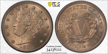 1883 5C No CENTS MS65