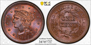 1851 1C Newcomb 1 MS66RB