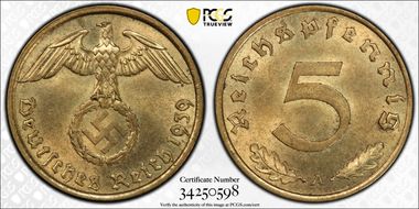 1939-A 5 Pfg J-363 MS63