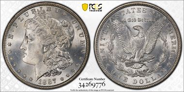 1887 $1 VAM 5, Doubled Date MS65