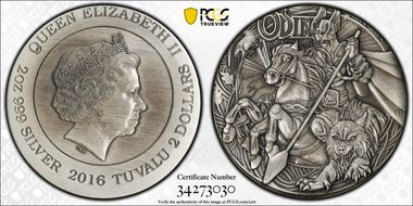 2016-P $2 Odin, HR Antique Finish First Strike PR69