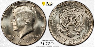 1974-D 50C Doubled Die Obverse MS65