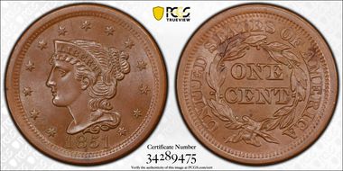 1851 1C Newcomb 23 MS65+ BN