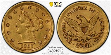 1857-D $2.50 AU53