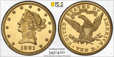 1891 $10 PR63CAM