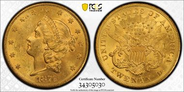 1876-S $20 MS62