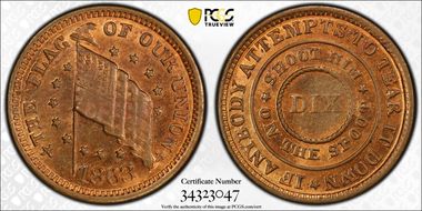 1863 Token F-209/414a Copper The Flag of Our Union MS65RB
