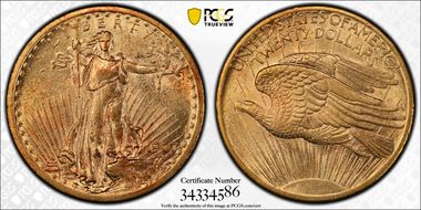 1907 $20 Saint-Gaudens AU58+