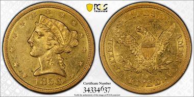 1856-O $5 AU58