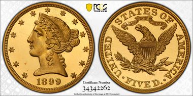 1899 $5 PR65+ DCAM