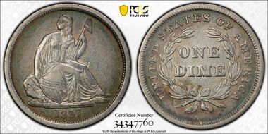 1837 10C Seated, Large Date XF40