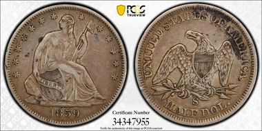 1859-S 50C WB-4 Large S XF40