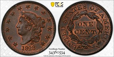 1828 1C Large Narrow Date MS65BN