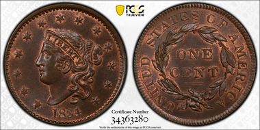 1834 1C N-4 Lg 8 Sm St Med Lt MS65+ RB