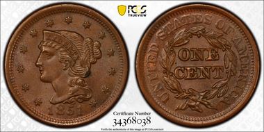 1851 1C Newcomb 12 MS65BN