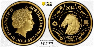 2014 $10 Year of the Horse Au PR70DCAM
