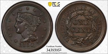 1850 1C Newcomb 9 MS65BN