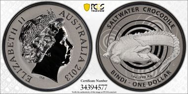 2013 $1 Saltwater Crocodile Bindi MS70