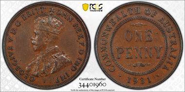 1931 (m) 1D Indian obverse Aligned date AU53BN