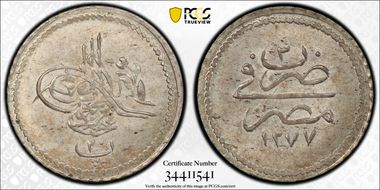 AH1277//3 (1862) 20 Para KM-247 Silver MS64