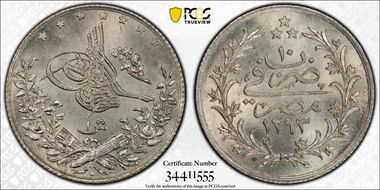 AH1293//10W (1885) Qirsh KM-292 MS65