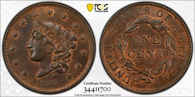 1836 1C Newcomb 2 MS64RB
