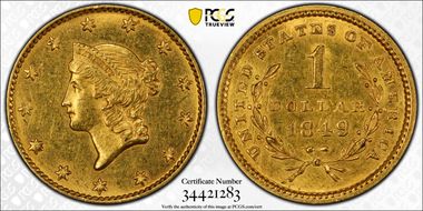 1849 G$1 Open Wreath MS61